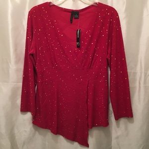 New Directions dressy long sleeve red top